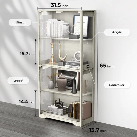 BROTTAR® LED Glass Display Cabinet — 4-Shelf Curio Case - Grey