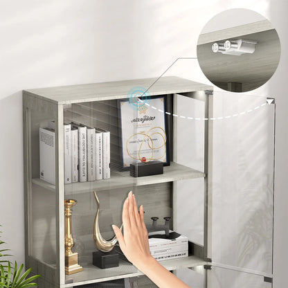 BROTTAR® LED Glass Display Cabinet — 4-Shelf Curio Case - Grey