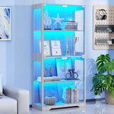 BROTTAR® LED Glass Display Cabinet — 4-Shelf Curio Case - Grey