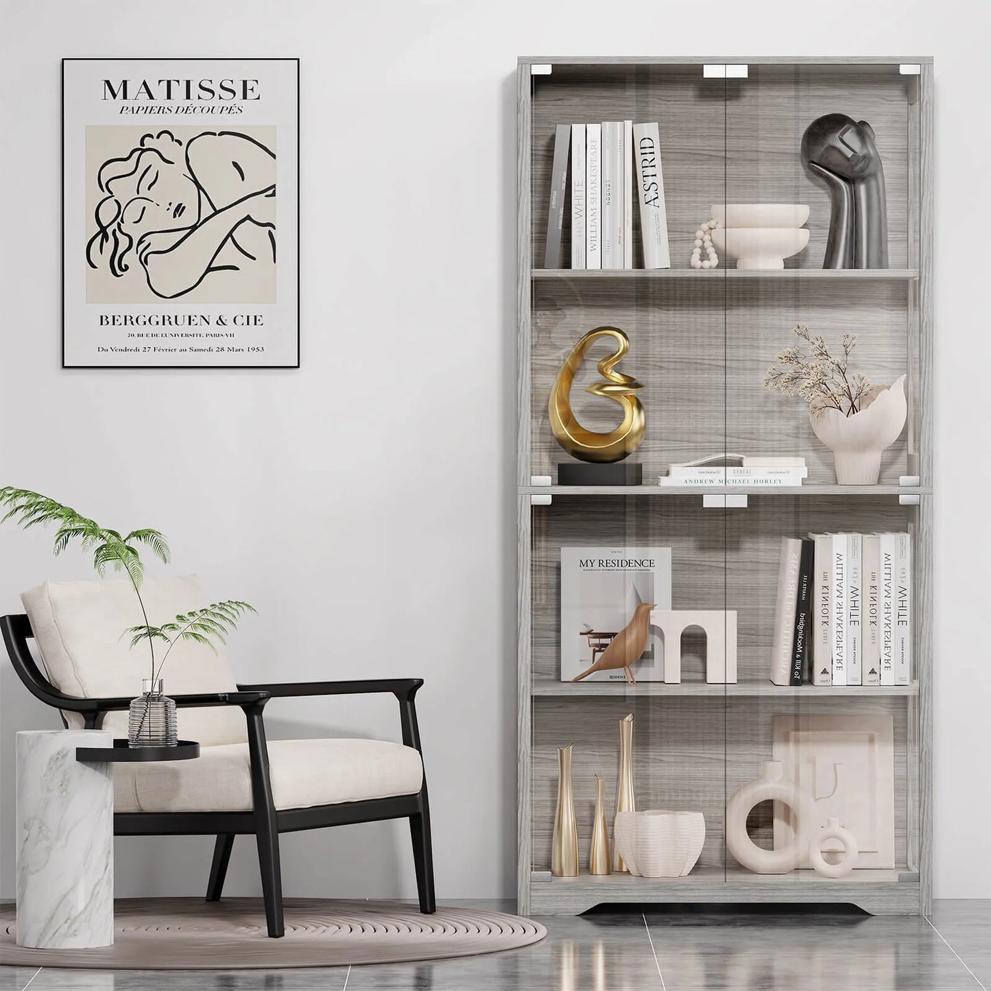 BROTTAR® LED Glass Display Cabinet — 4-Shelf Curio Case - Grey