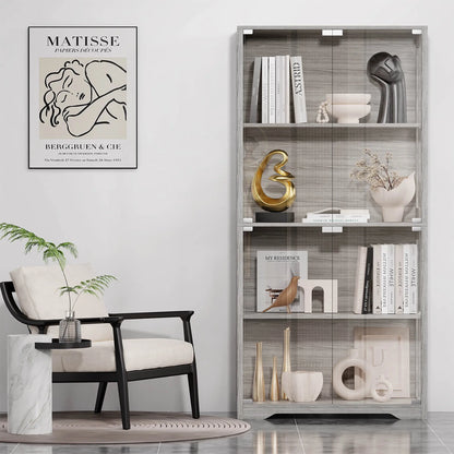 BROTTAR® LED Glass Display Cabinet — 4-Shelf Curio Case - Grey